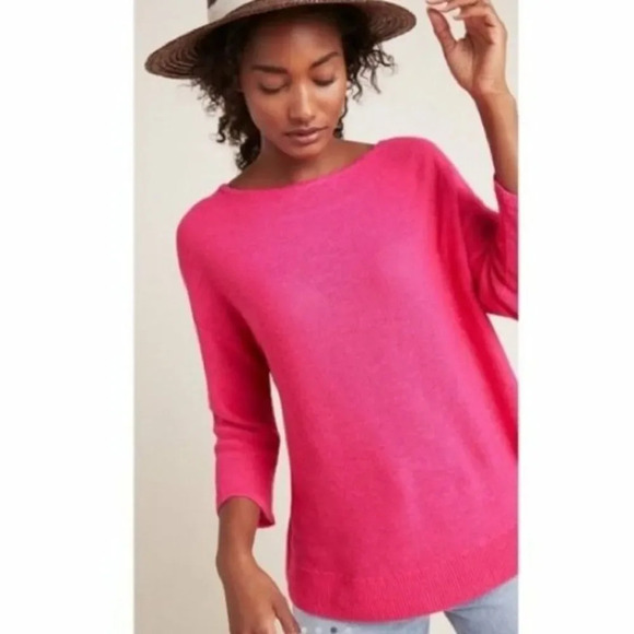 Anthropologie Mayfield Pink Linen Blend Sweater - Picture 2 of 8